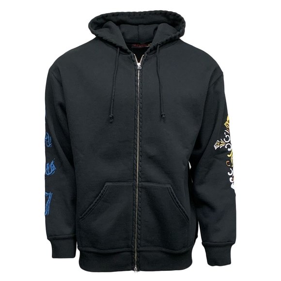 Raw7 Hoodie Skull Rose Hand Embroidered - Picture 1 of 5